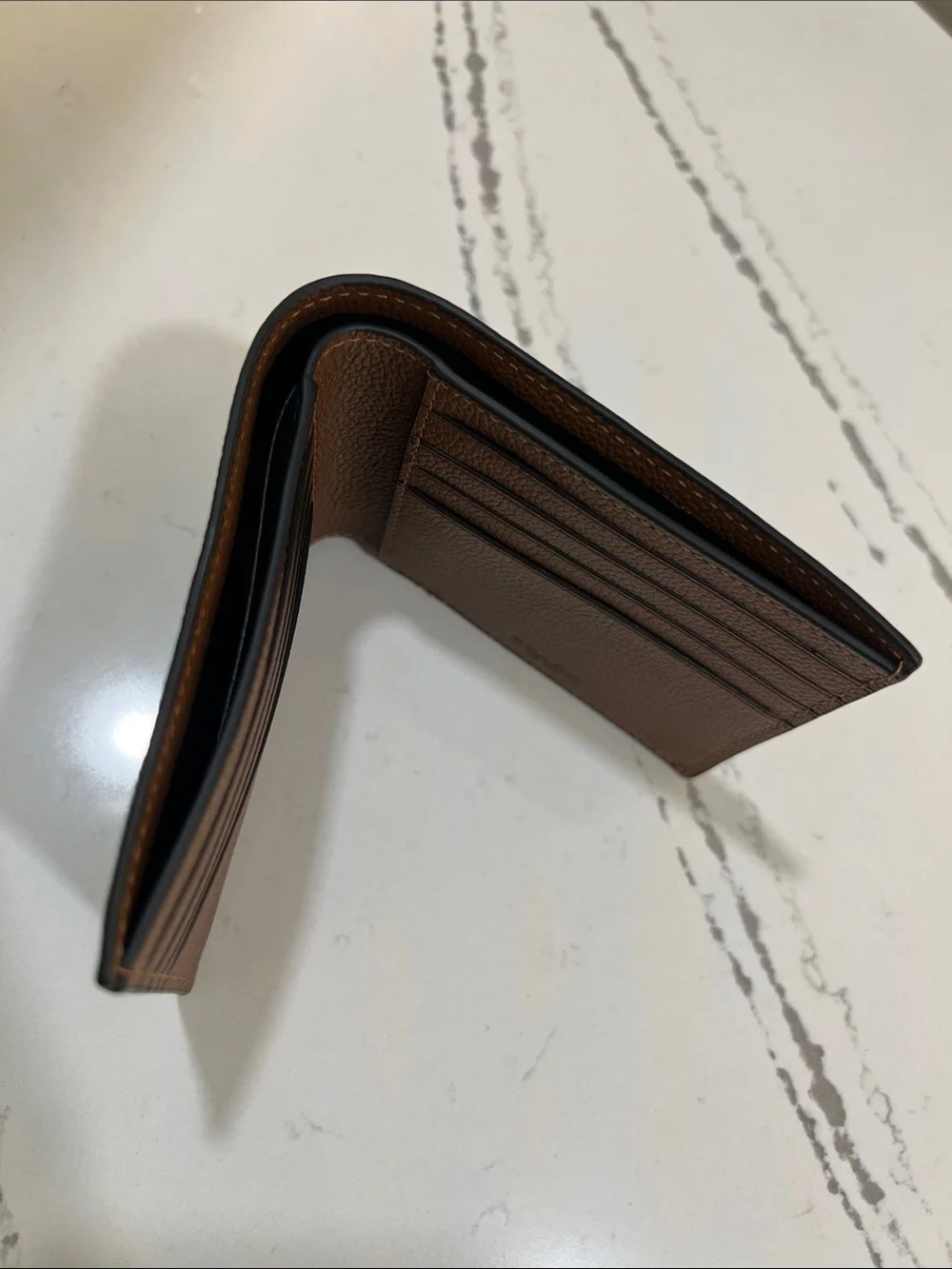 COACH New York Brown Pebbled Leather Men's Bi-Fold Wallet Saddle